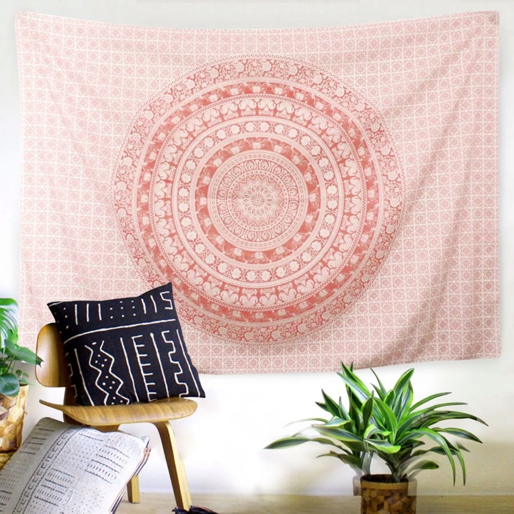 Pink Bohemian Elephant Ring Mandala Wall Tapestry